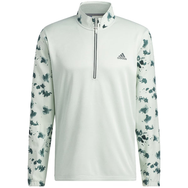 adidas Splatter Print 1/4 Zip Pullover - Linen Green/Shadow Green