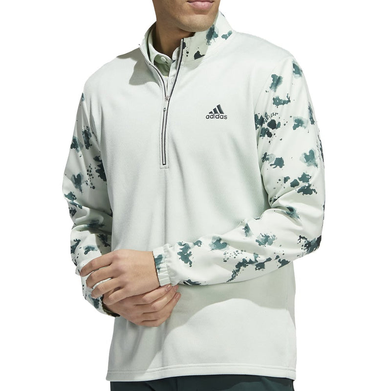 adidas Splatter Print 1/4 Zip Pullover - Linen Green/Shadow Green