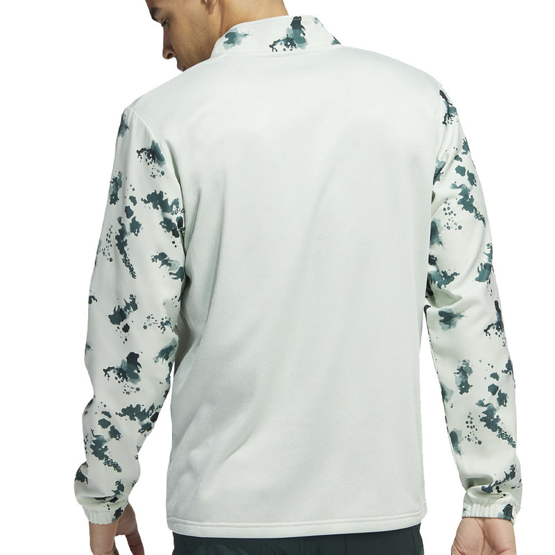 adidas Splatter Print 1/4 Zip Pullover - Linen Green/Shadow Green