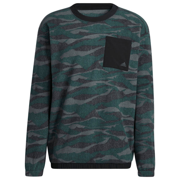 adidas Texture Print Crew Neck Sweatshirt - Black/Grey Six/Shadow Green