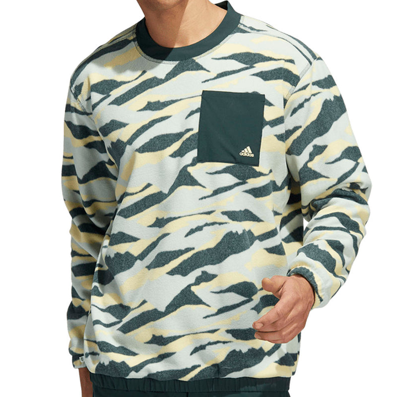 adidas Texture Print Crew Neck Sweatshirt - Linen Green/Shadow Green/Almost Yellow