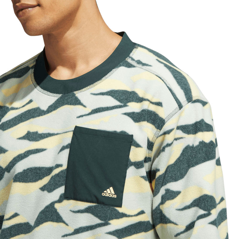 adidas Texture Print Crew Neck Sweatshirt - Linen Green/Shadow Green/Almost Yellow
