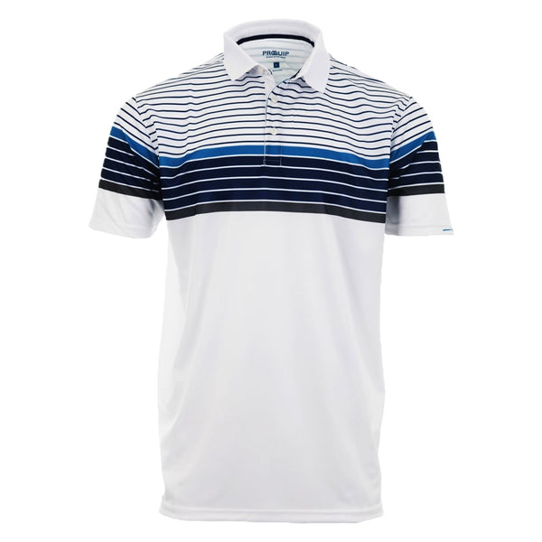 ProQuip Technical Chest Stripe Golf Polo Shirt - White/Blue