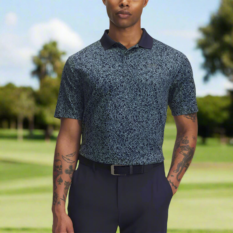 Under Armour Matchplay Printed Polo Shirt - Midnight Navy/Jasper Blue/Pitch Gray