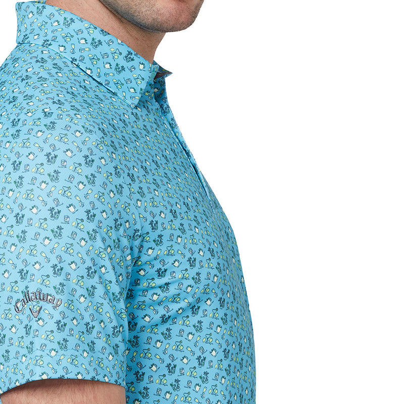 Callaway All Over Drinks Novelty Polo Shirt - Blue Grotto