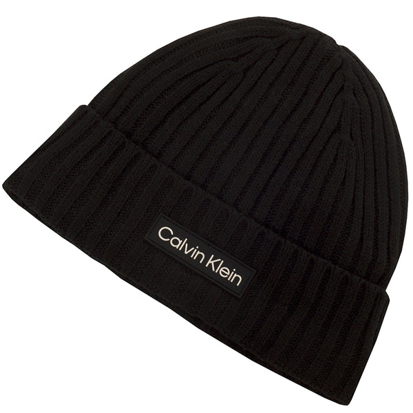 Calvin Klein Chunky Knit Badge Beanie - Black