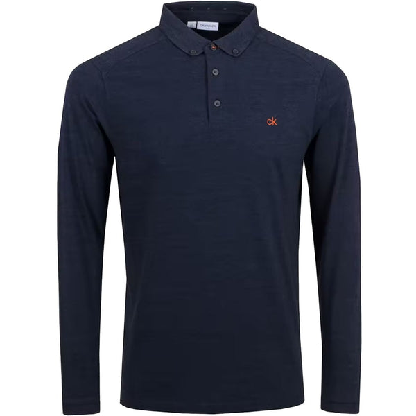 Calvin Klein Trinity Long Sleeve Polo Shirt - Navy Marl