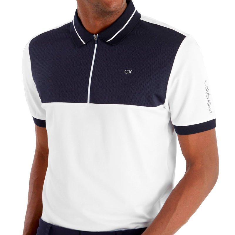 Calvin Klein Whitman Zipped Polo Shirt - White/Navy