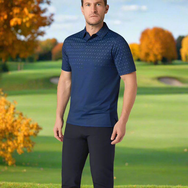 Callaway Engineered Chev Ombre Print Polo Shirt - Peacoat