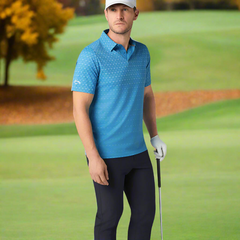 Callaway Engineered Chev Ombre Print Polo Shirt - Cendre Blue
