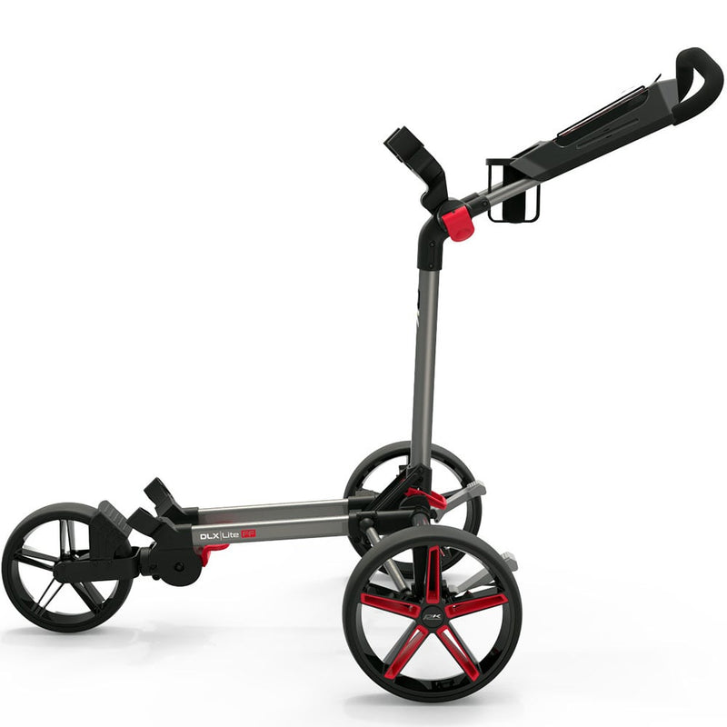 PowaKaddy DLX-Lite FF 3-Wheel Push Trolley - Gunmetal/Red Trim