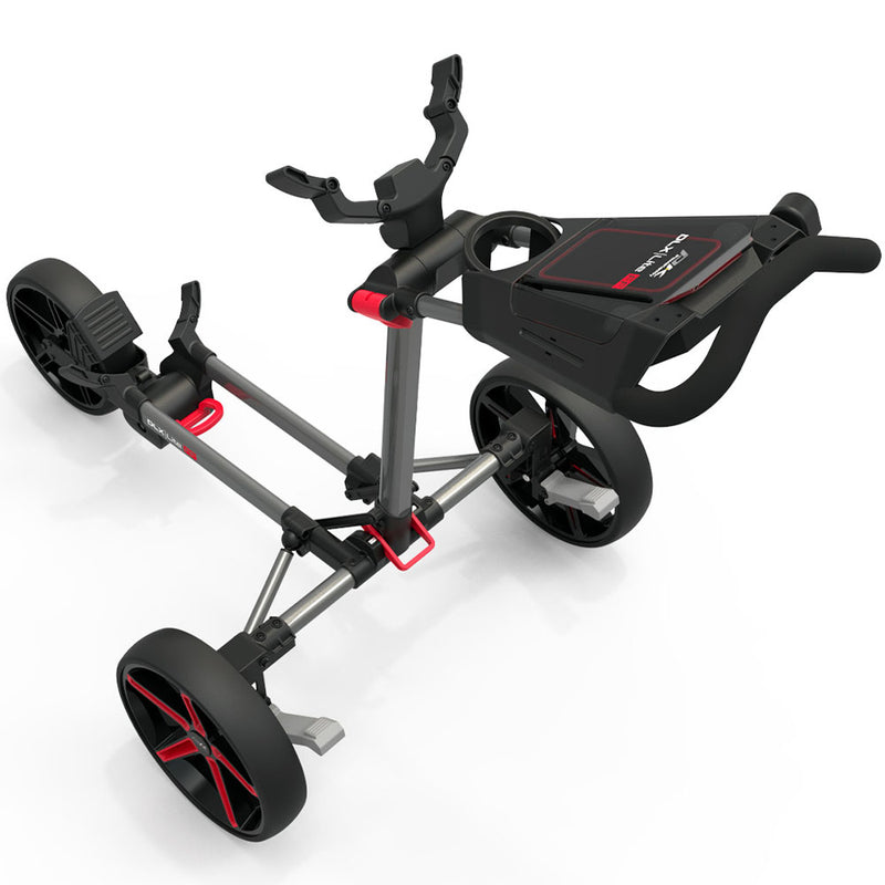 PowaKaddy DLX-Lite FF 3-Wheel Push Trolley - Gunmetal/Red Trim