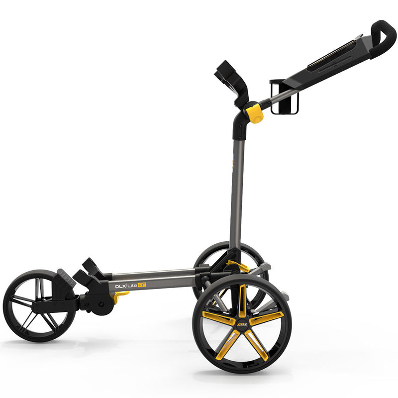 PowaKaddy DLX-Lite FF 3-Wheel Push Trolley - Gunmetal/Yellow Trim