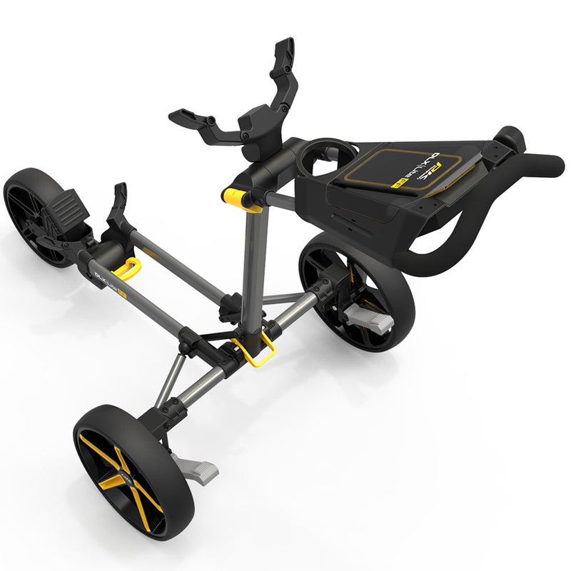 PowaKaddy DLX-Lite FF 3-Wheel Push Trolley - Gunmetal/Yellow Trim