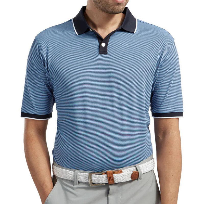 FootJoy Pique Ministripe Polo Shirt - Navy/Lagoon