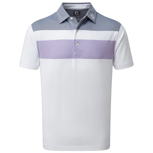 FootJoy Double Block Birdseye Pique Polo Shirt - White/Purple/Blue