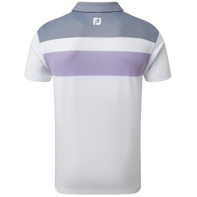FootJoy Double Block Birdseye Pique Polo Shirt - White/Purple/Blue