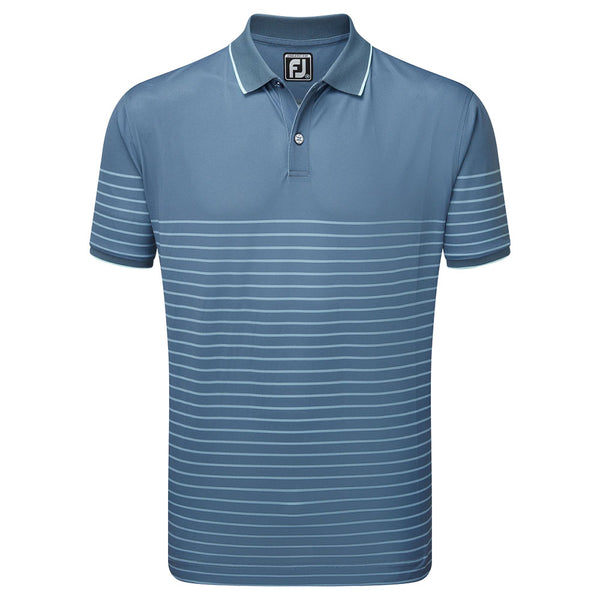 FootJoy Breton Stripe Pique Polo Shirt - Bluestone/Denim/Azure