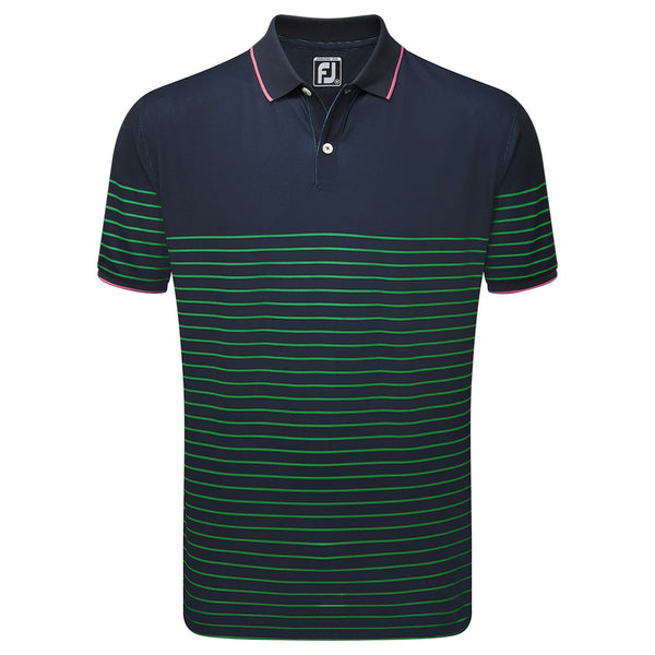 FootJoy Breton Stripe Pique Polo Shirt - Navy/Sea Green/Watermelon