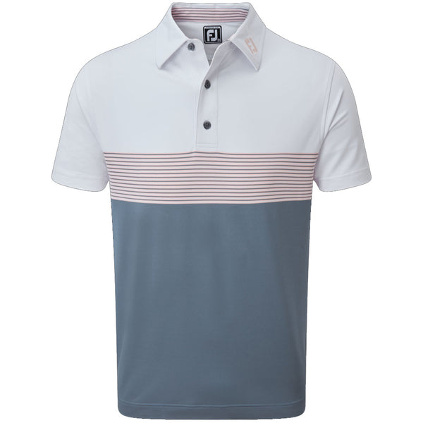 FootJoy Colour Block Pique Polo Shirt - White/Graphite/Quartz Pink