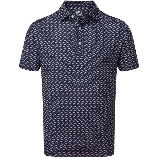 FootJoy Dolphins Print Lisle Polo Shirt - Navy/Lavender