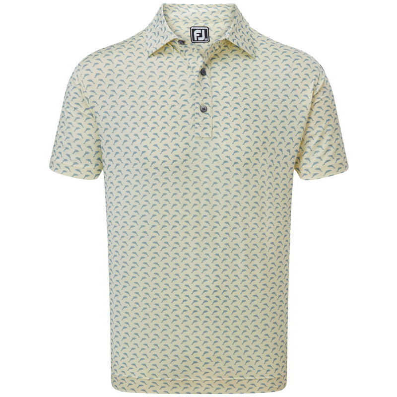 FootJoy Dolphins Print Lisle Polo Shirt - Lemonade/Dove Grey