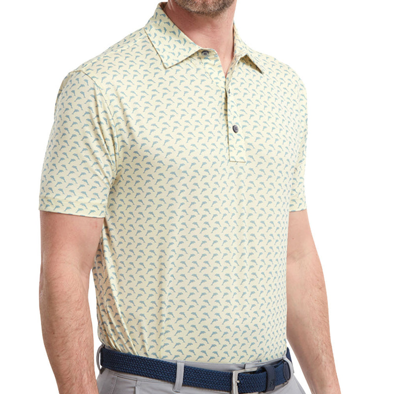FootJoy Dolphins Print Lisle Polo Shirt - Lemonade/Dove Grey