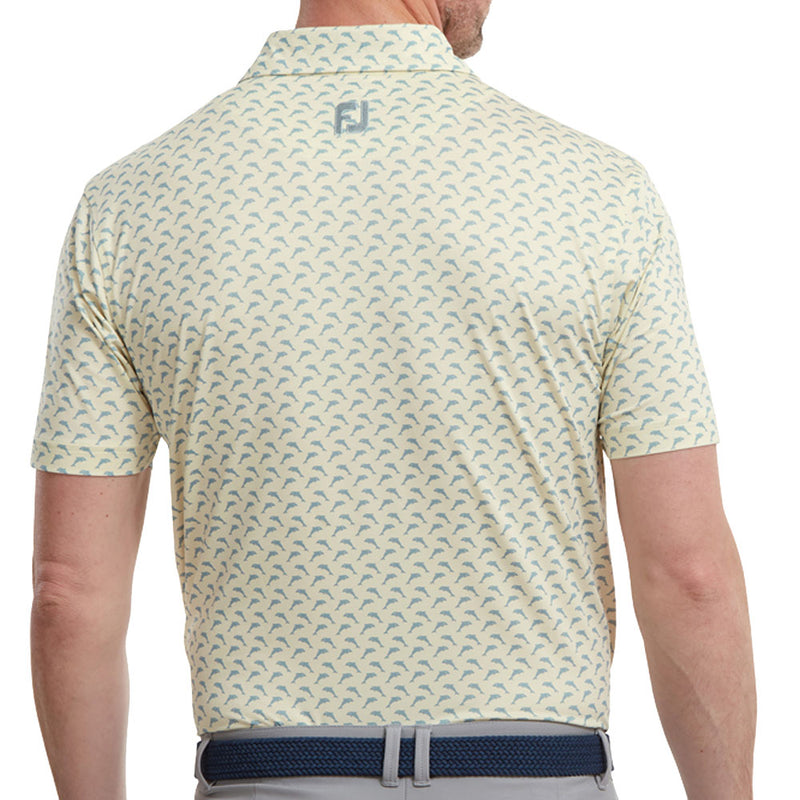 FootJoy Dolphins Print Lisle Polo Shirt - Lemonade/Dove Grey