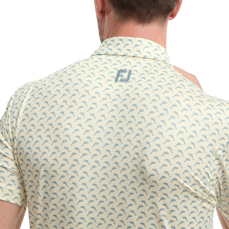 FootJoy Dolphins Print Lisle Polo Shirt - Lemonade/Dove Grey