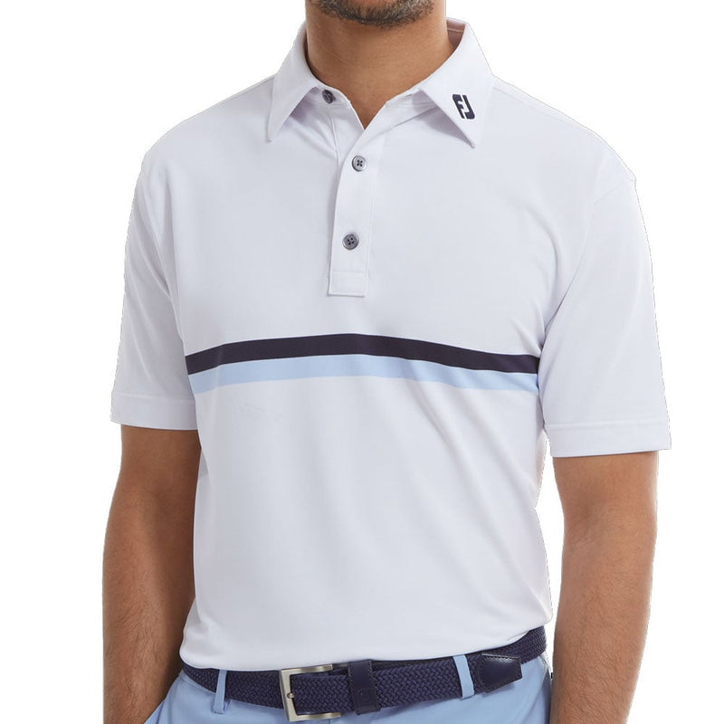 FootJoy Double Chestband Pique Polo Shirt - White/Navy