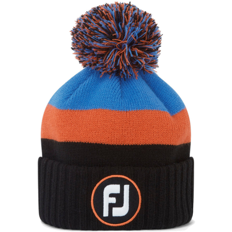 FootJoy FJ Tonal Pom Pom Beanie Hat - Black/Orange/Sapphire