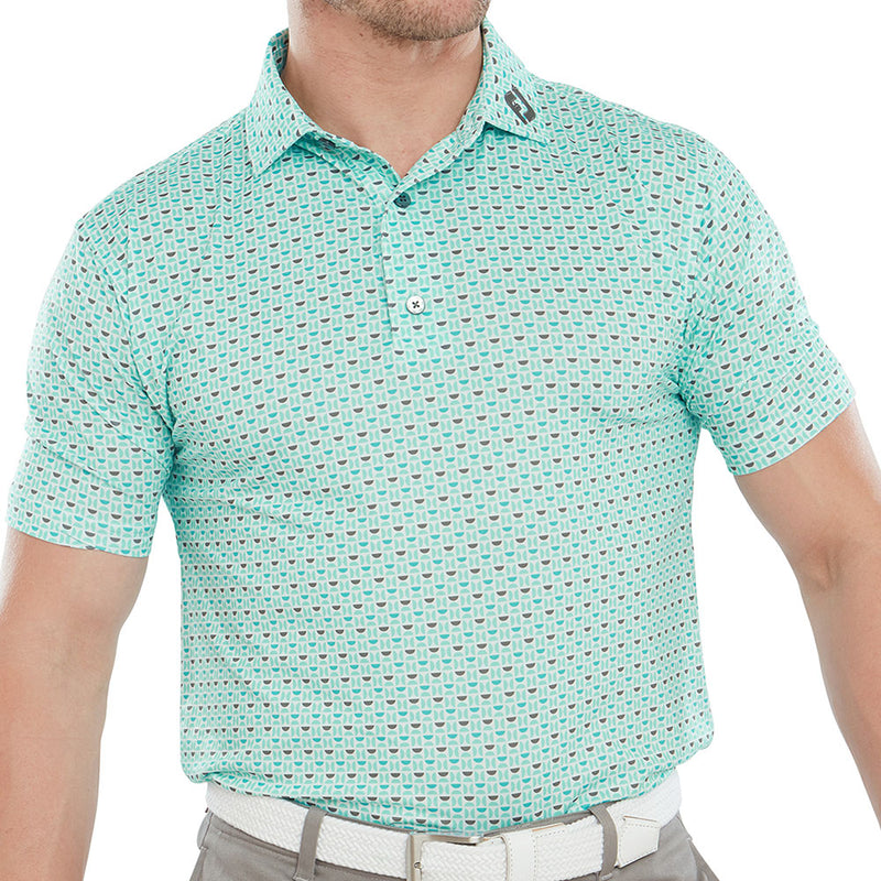 FootJoy Half Moon Geo Polo Shirt - White/Aqua Surf/Maui Blue/Lava