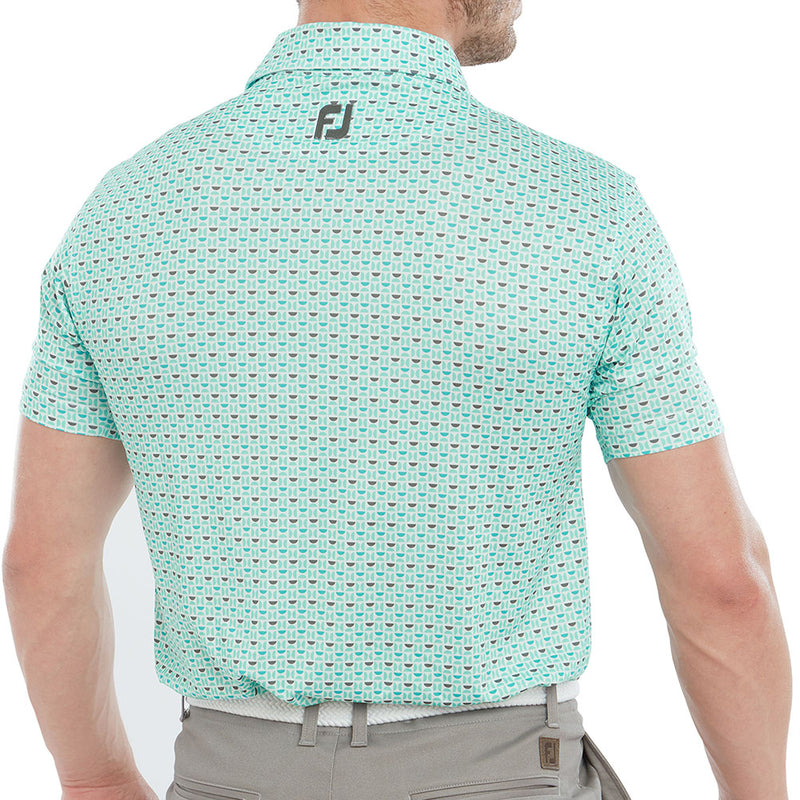 FootJoy Half Moon Geo Polo Shirt - White/Aqua Surf/Maui Blue/Lava