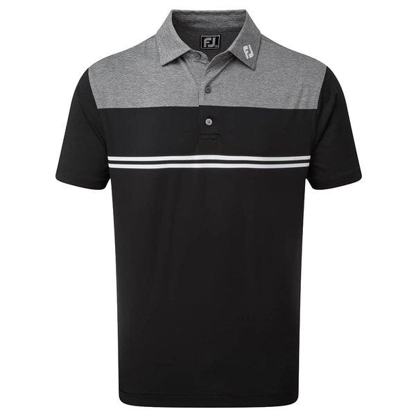 FootJoy Heather Colour Block Performance Polo Shirt - Charcoal/Black/White