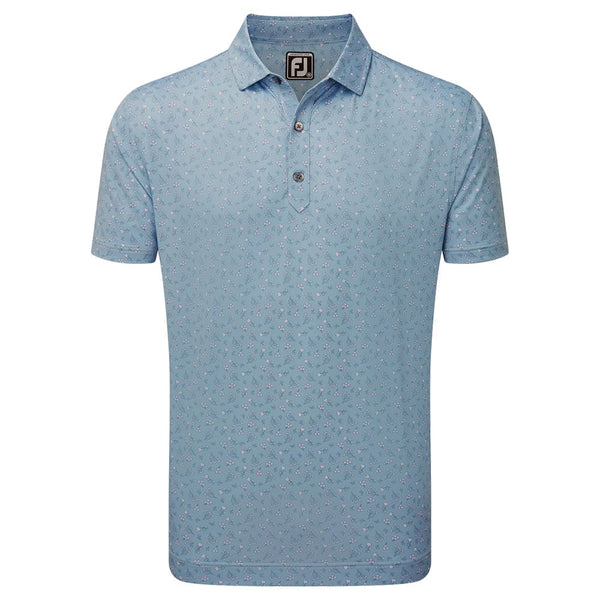 FootJoy Mini Floral Lisle Polo Shirt - Denim/Dusty Purple/Azure