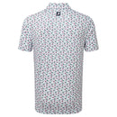 FootJoy Mini Floral Lisle Polo Shirt - White/Watermelon/Sea Green