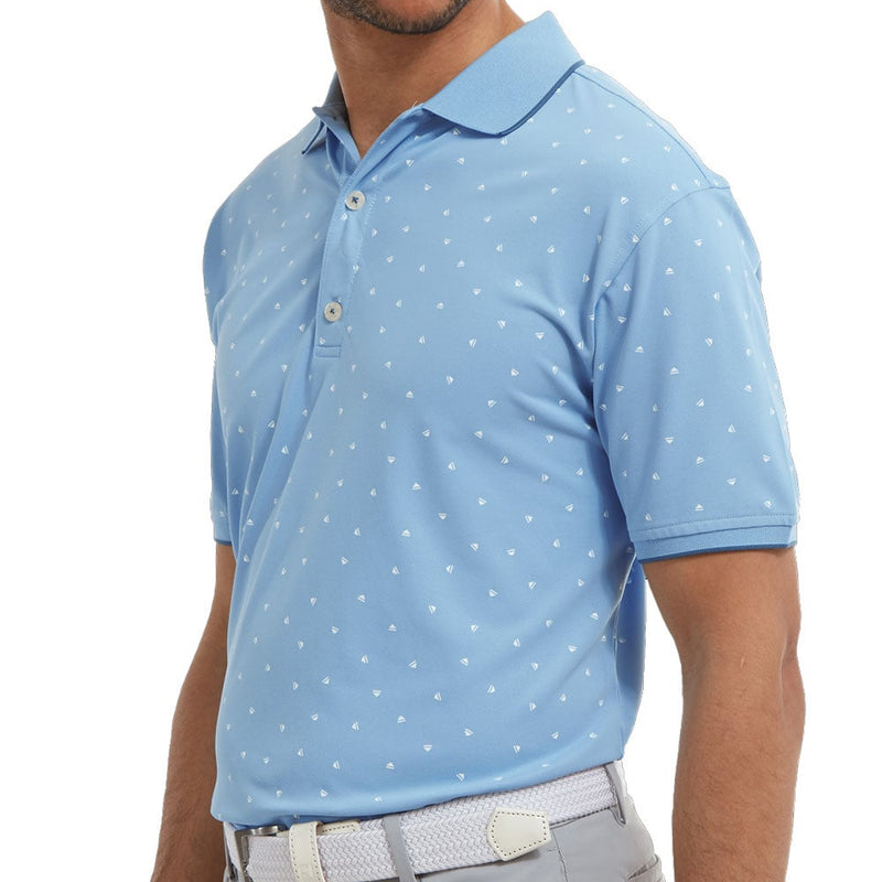 FootJoy Push Play Print Pique Polo Shirt - Dusk Blue/White