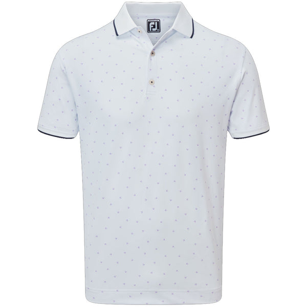 FootJoy Push Play Print Pique Polo Shirt - White/Lavender