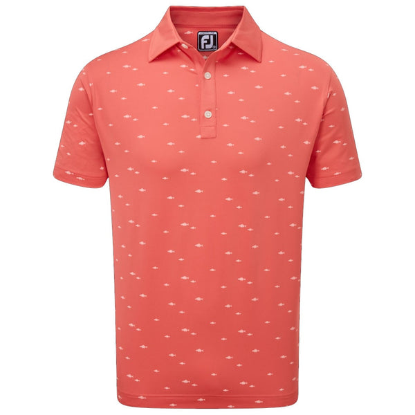 FootJoy School Fish Print Lisle Polo Shirt - Coral
