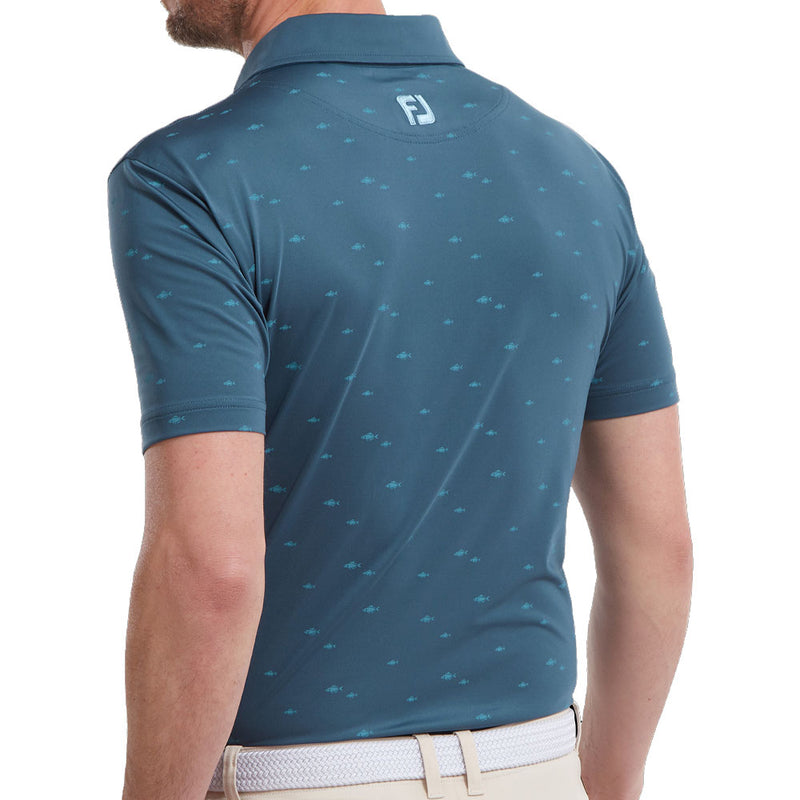 FootJoy School Fish Print Lisle Polo Shirt - Ink