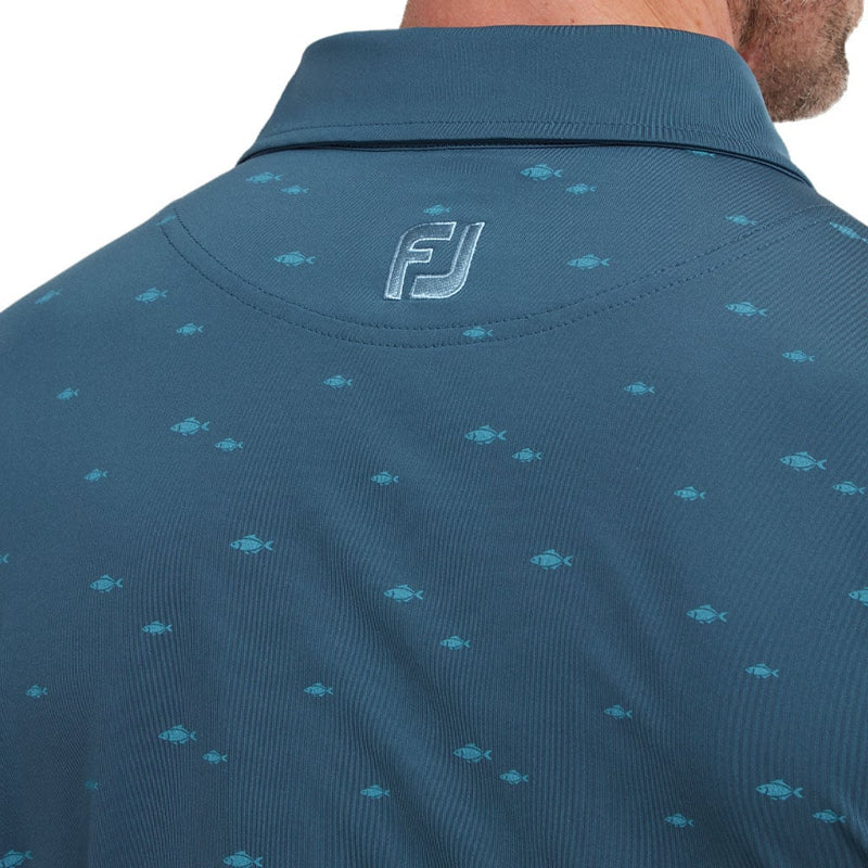FootJoy School Fish Print Lisle Polo Shirt - Ink