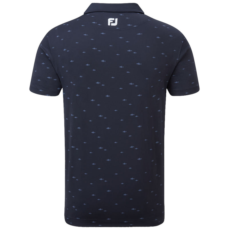 FootJoy School Fish Print Lisle Polo Shirt - Navy