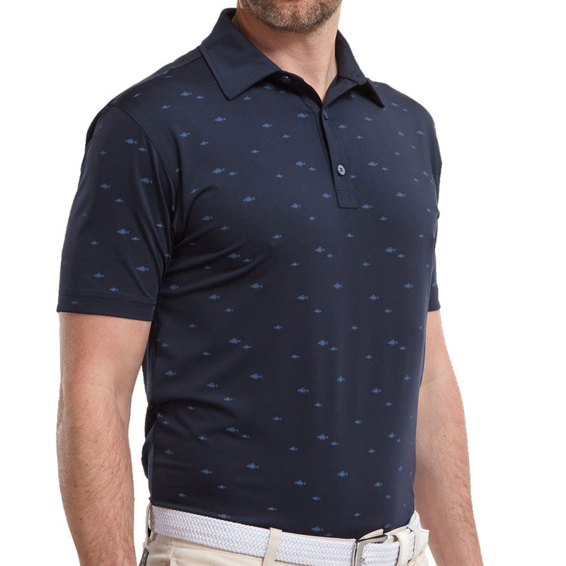 FootJoy School Fish Print Lisle Polo Shirt - Navy