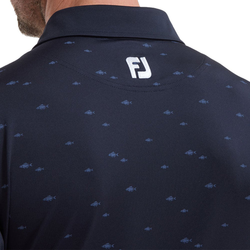 FootJoy School Fish Print Lisle Polo Shirt - Navy