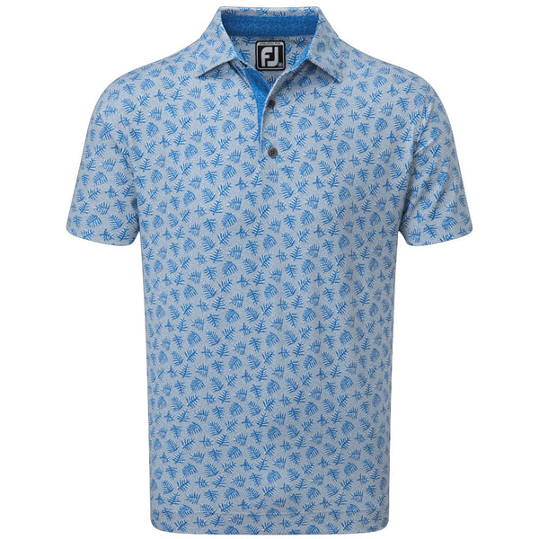 FootJoy Shadow Palm Print Pique Polo Shirt - Dove Grey/Royal