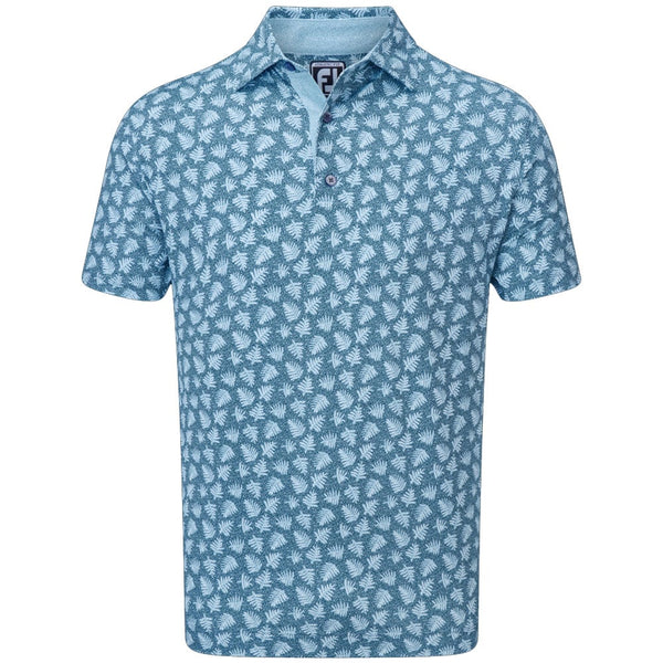 FootJoy Shadow Palm Print Pique Polo Shirt - Ink/Dusk Blue