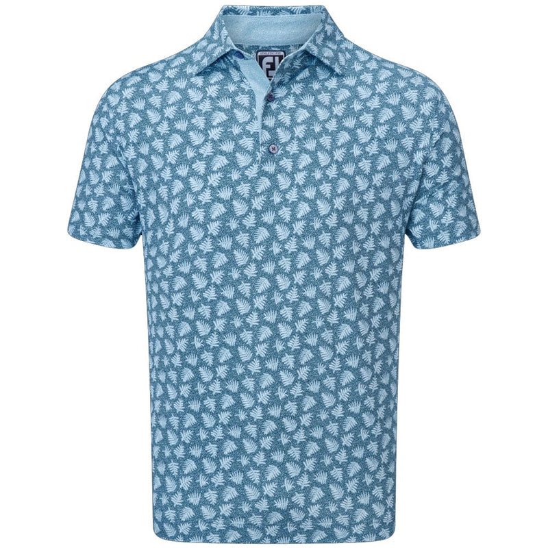 FootJoy Shadow Palm Print Pique Polo Shirt - Ink/Dusk Blue