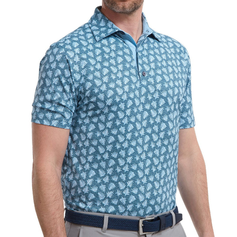 FootJoy Shadow Palm Print Pique Polo Shirt - Ink/Dusk Blue