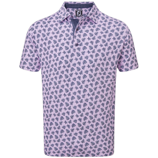 FootJoy Shadow Palm Print Pique Polo Shirt - Lavender/Navy