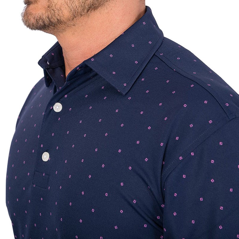 FootJoy Smooth Pique FJ Print Polo Shirt - Navy/Wildberry